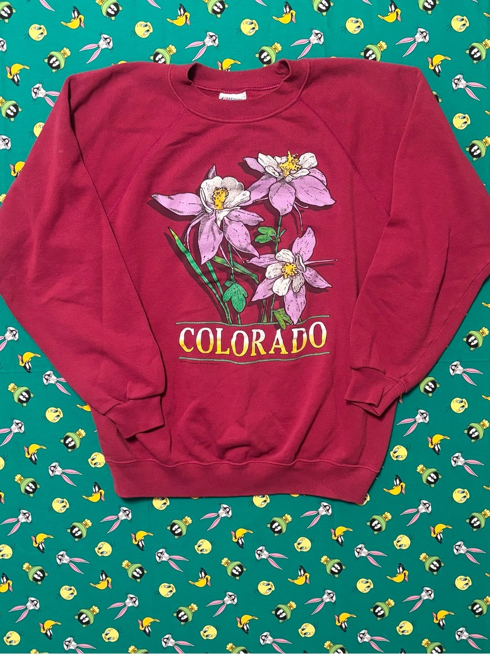 Hanes Maroon Colorado Floral Crewneck Sweatshirt